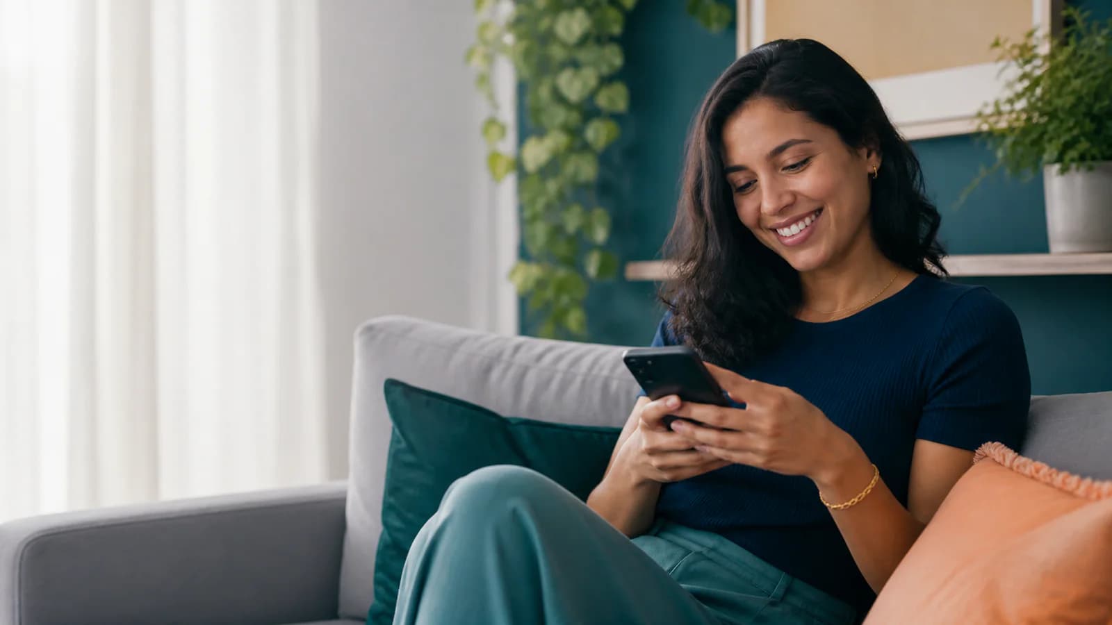 Pessoa consultando suas finanças com tranquilidade pelo celular